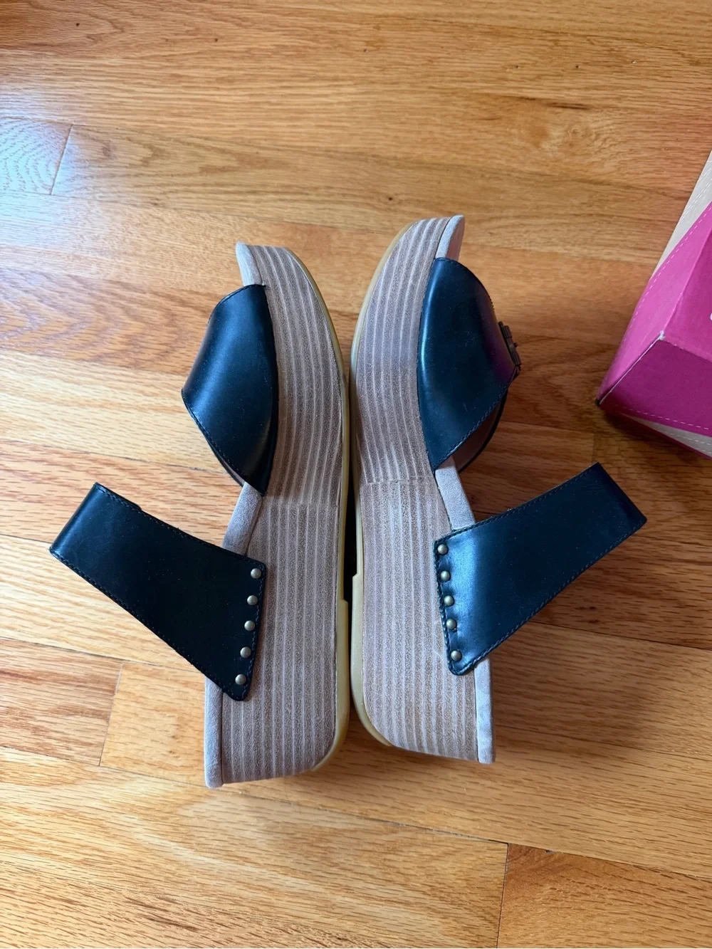 Dansko Black Double-Buckle Wedge Slide Sandals